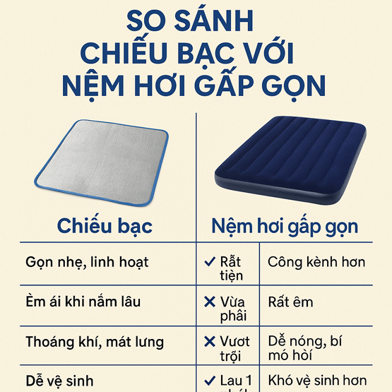 So sánh chiếu bạc với nệm hơi gấp gọn