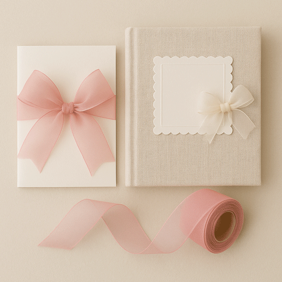 Trang trí thiệp mời, sổ lưu niệm bằng vải Organza.