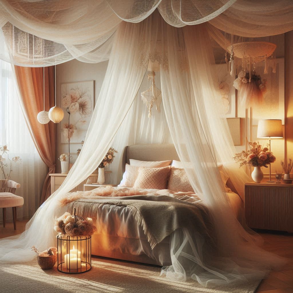 Ý tưởng dùng Organza trang trí phòng ngủ (màn giường, chụp đèn...).