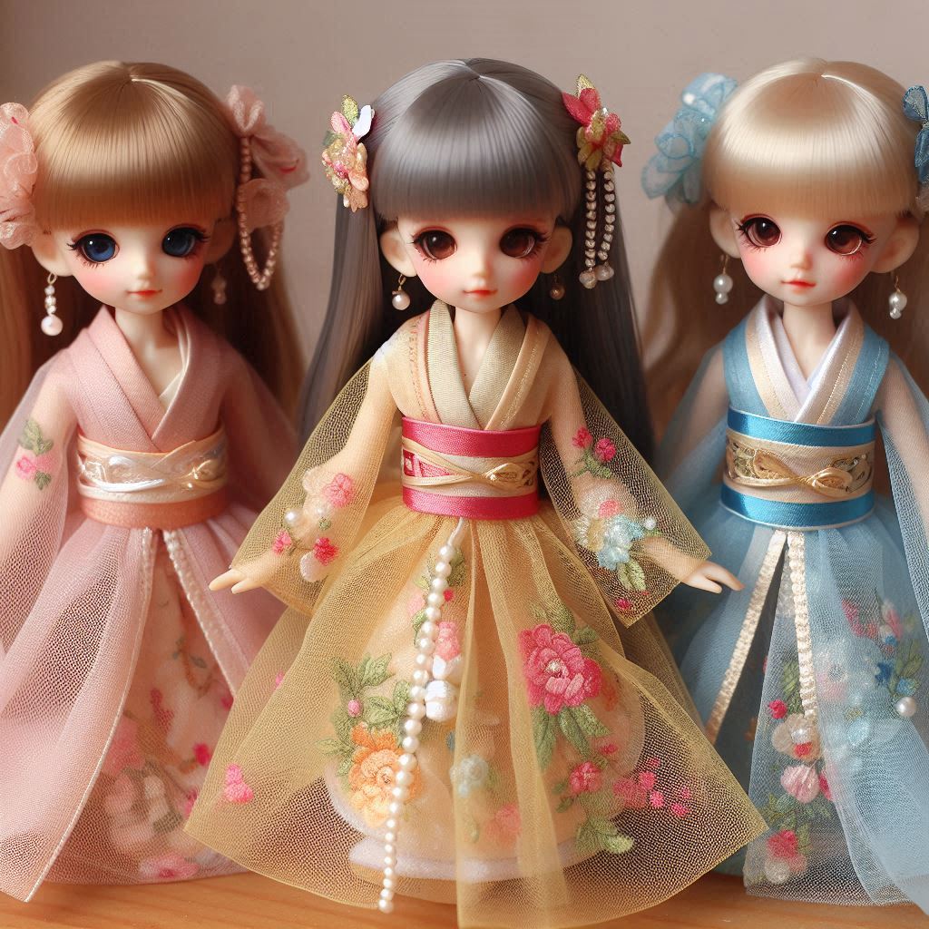 May trang phục búp bê bằng vải Organza.