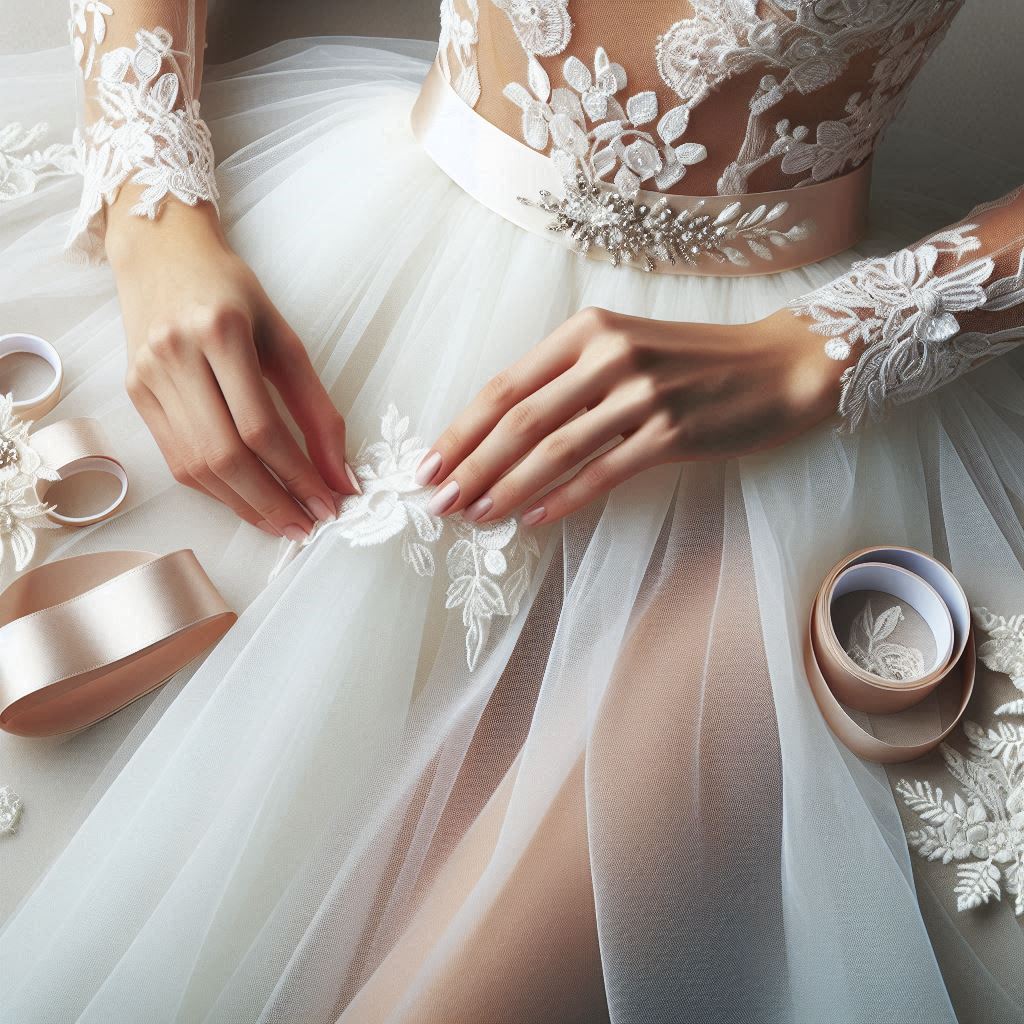 Sử dụng Organza cho các chi tiết váy cưới: Tay áo, tùng váy, đai lưng...