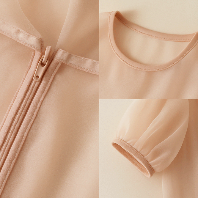 Mẹo may khóa kéo, viền cổ, tay áo trên chất liệu Organza.