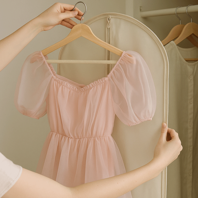Cách phơi và cất giữ đồ Organza để tránh nhăn, hỏng dáng.